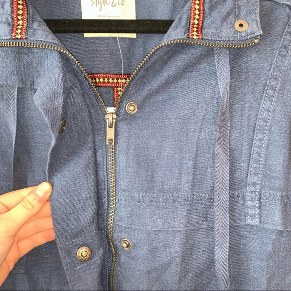 Style & Co. NWT Blue Linen Blend Utility Full Zip Jacket Small Women’s - Picture 4 of 12